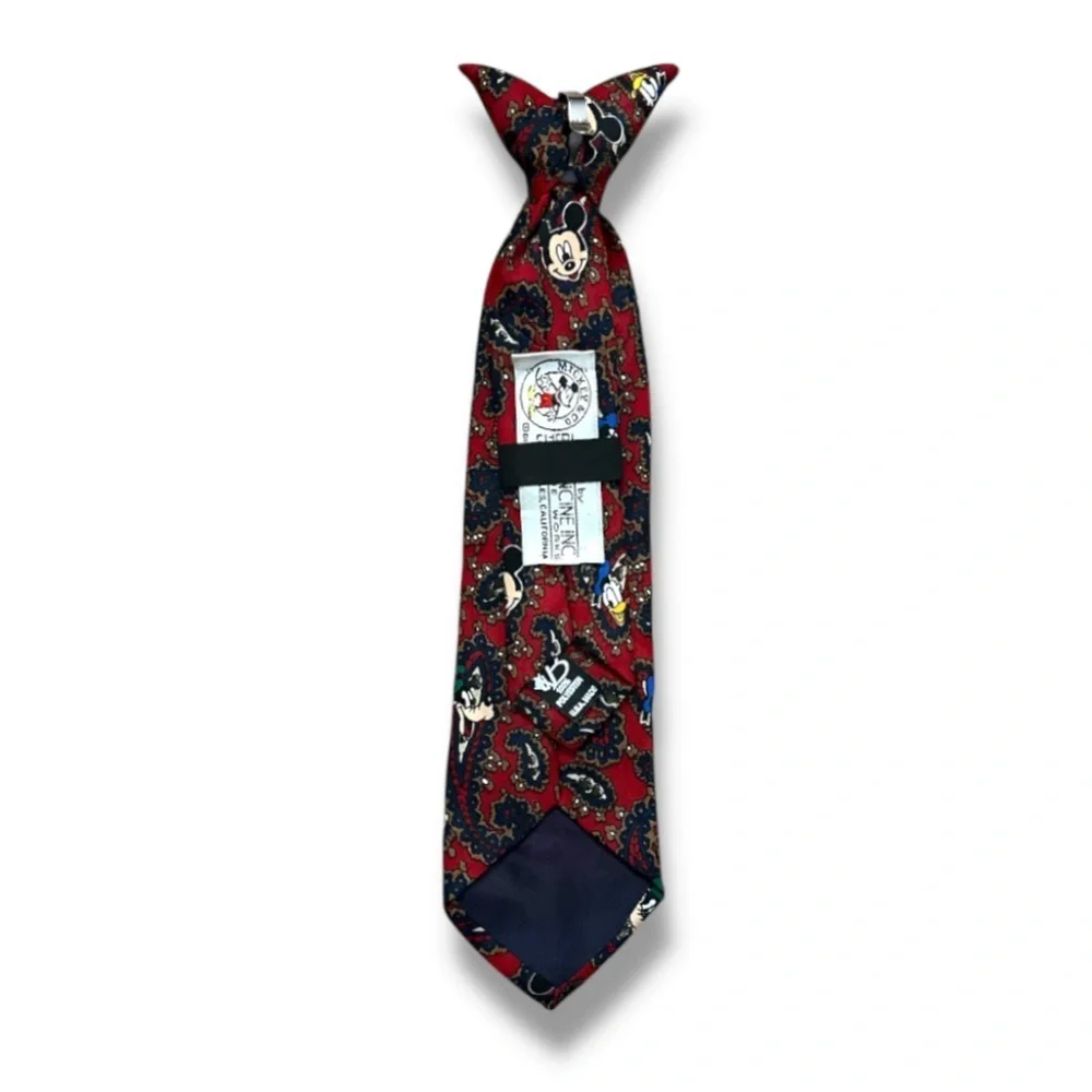 Vintage Disney Balancine Mickey & Friends Kids Red Paisley Clip On Necktie